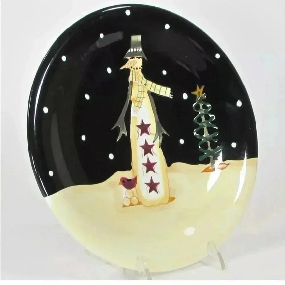 MIDNIGHT SNOWMAN 8” Dessert Plate Set of 4 - Picture 4 of 6